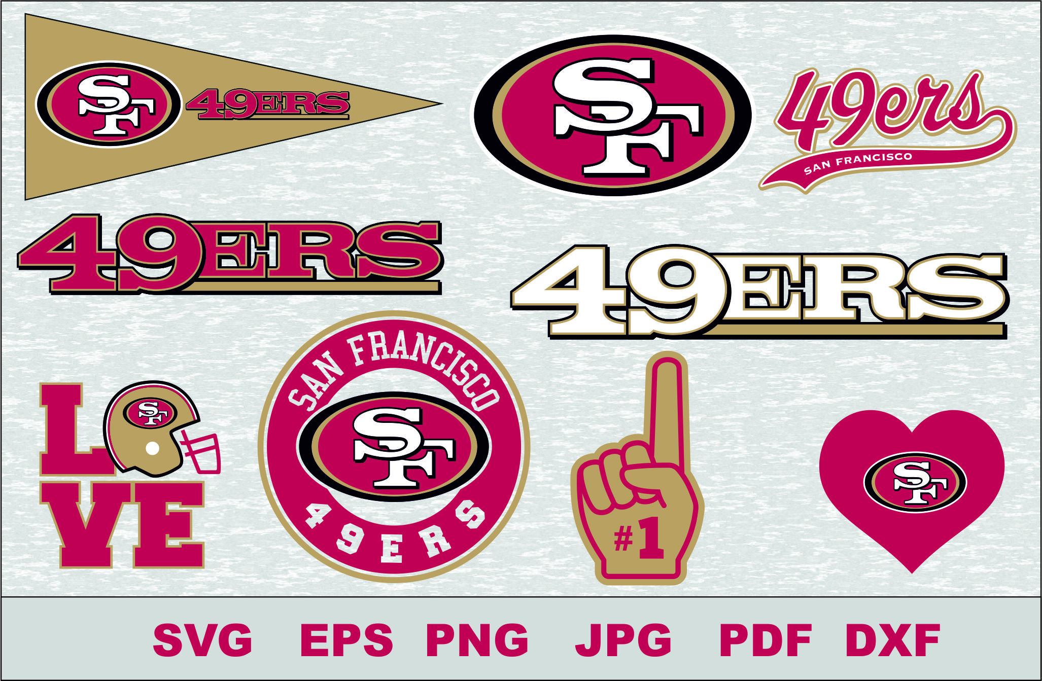 San Francisco 49ers Silhouette Studio Transfer Iron on Cut File Cameo Cricut  Iron on decal Vinyl decal Layered Vector